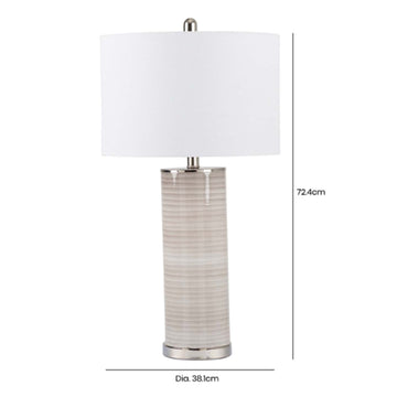 72cm Grey Stripe Glass Base White Linen Shade Table Lamp