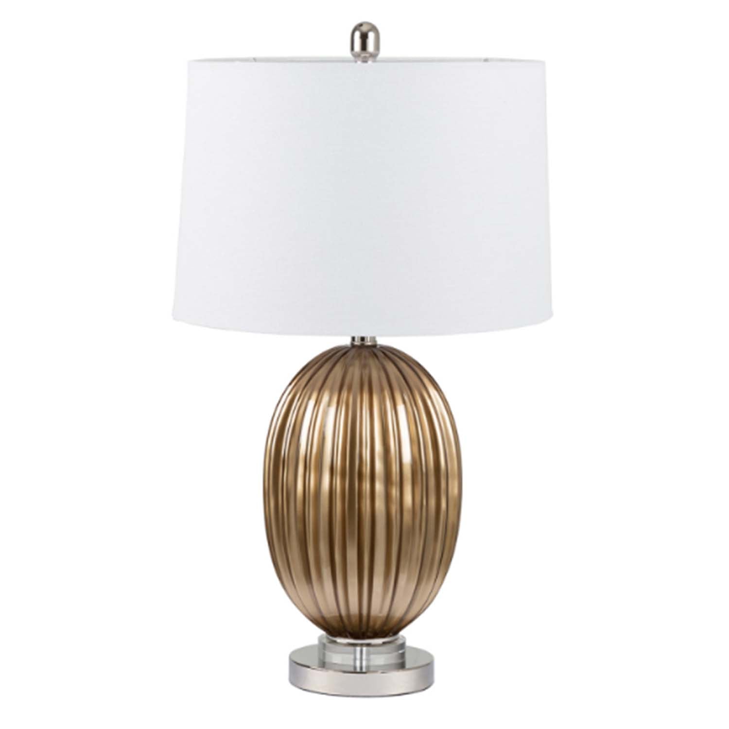 67cm Ribbed Gold Glass White Linen Shade Table Lamp