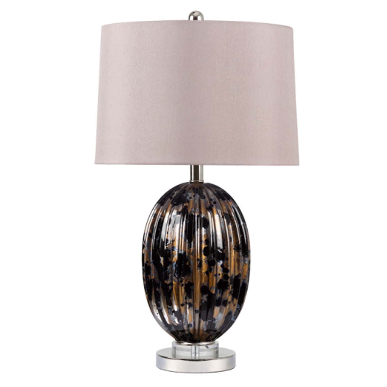 67cm Ribbed Black Gold Glass Taupe Faux Silk Shade Table Lamp