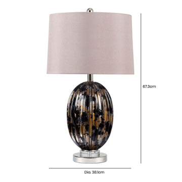 67cm Ribbed Black Gold Glass Taupe Faux Silk Shade Table Lamp