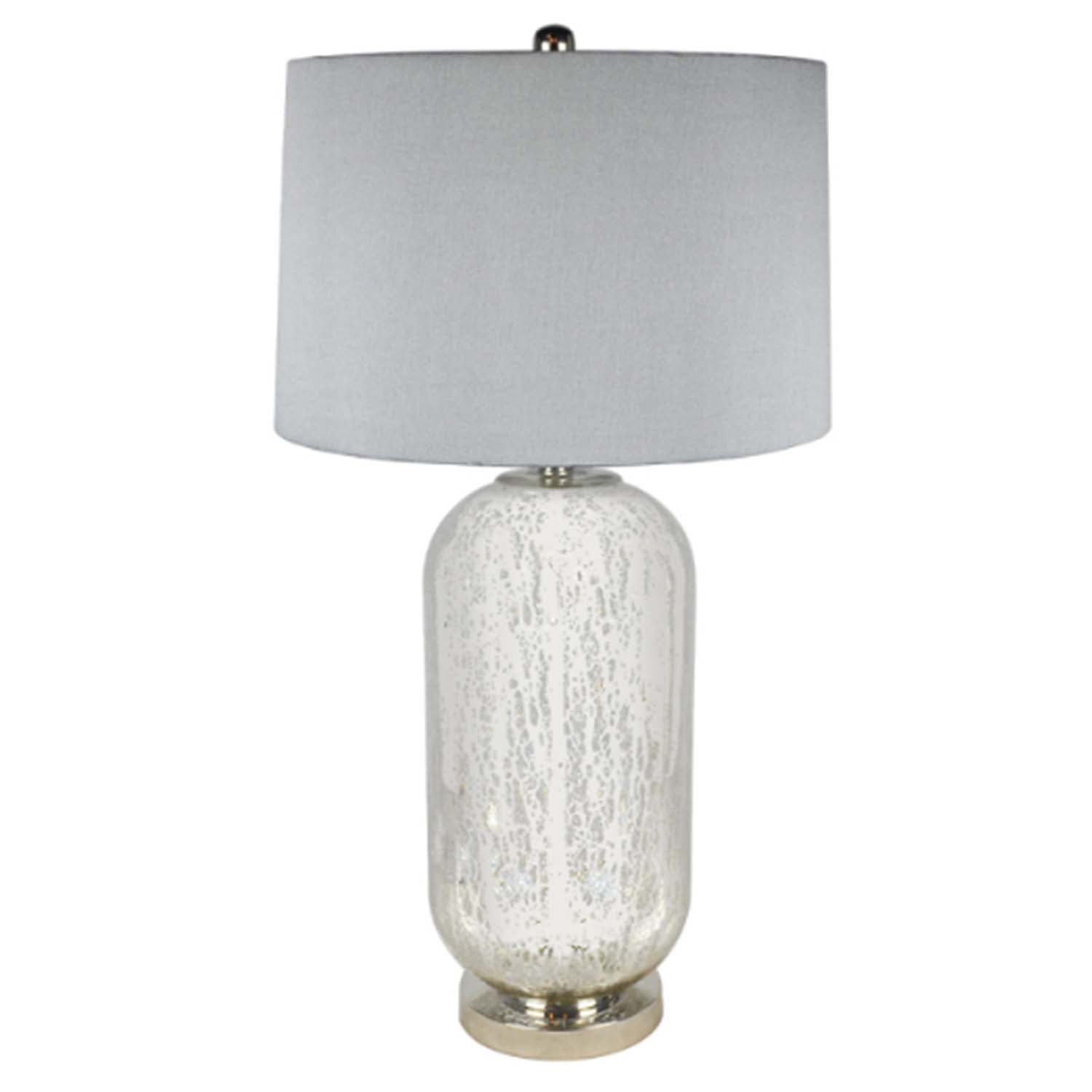 77cm Silver Glass Grey Silk Shade Table Lamp