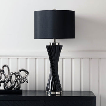 78cm Black Desk Table Lamp with Black Faux Silk Shade