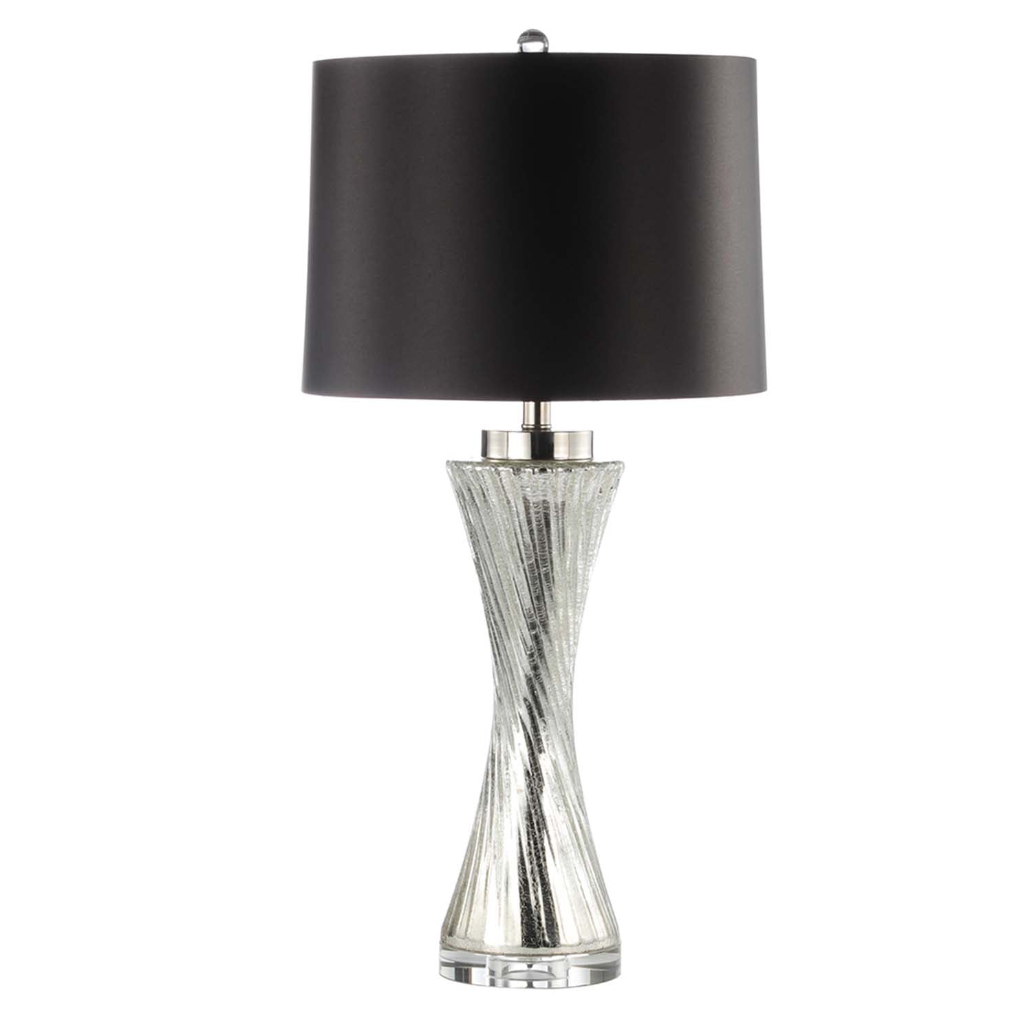 81cm Twist Silver Glass Black Satin Shade Table Lamp