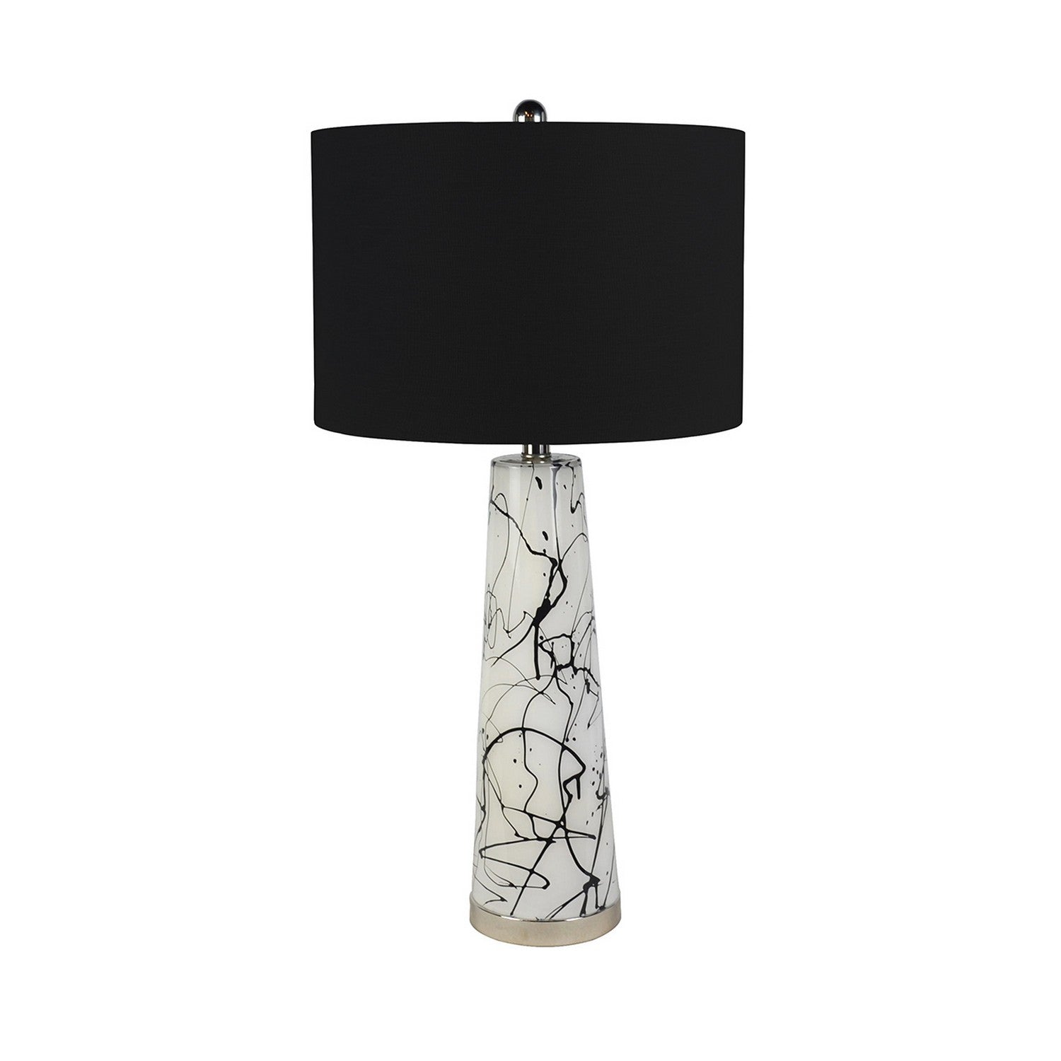 70cm White & Black Table Lamp with Black Linen Fabric Shade