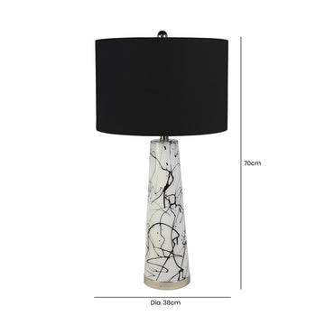 70cm White & Black Table Lamp with Black Linen Fabric Shade