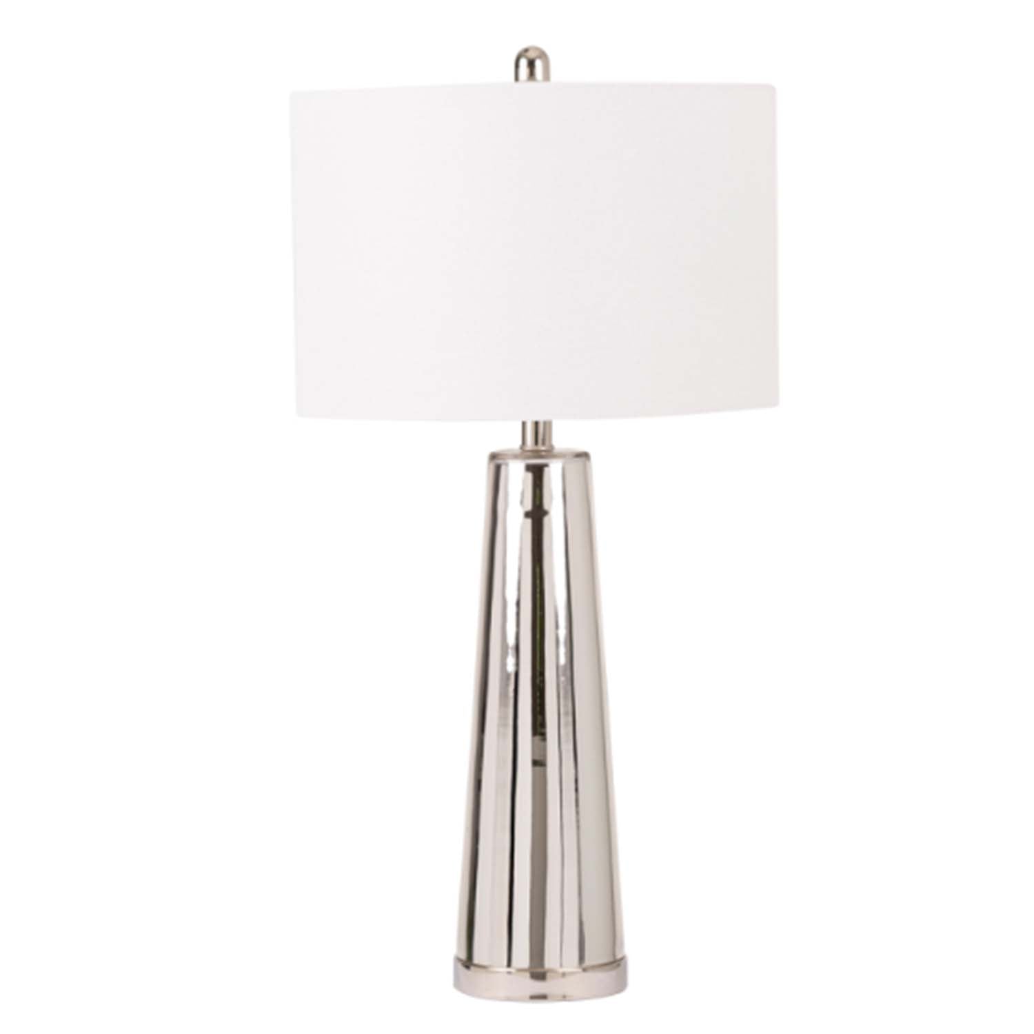 70cm Silver Glass Base White Linen Drum Shade Table Lamp