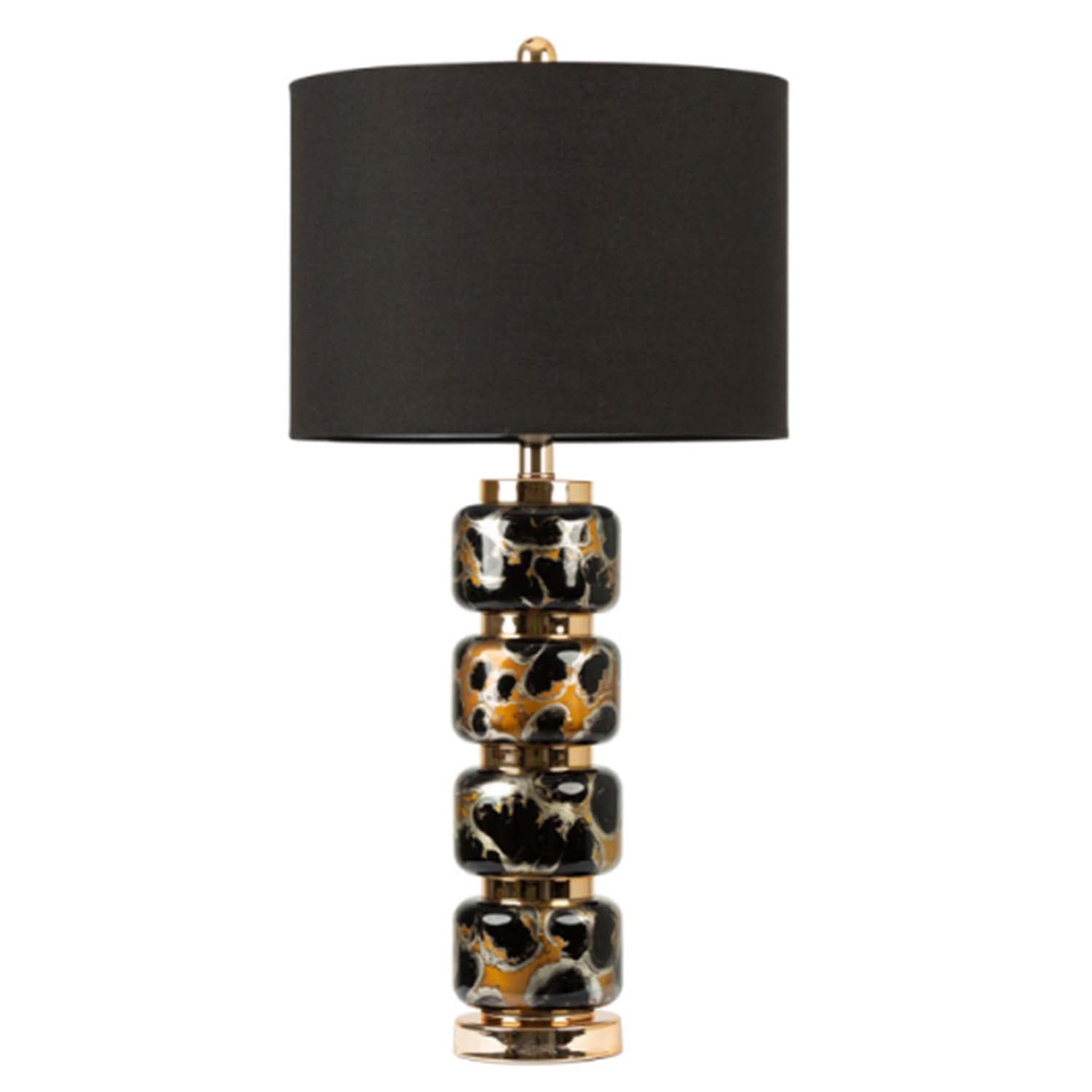 71cm Black Gold Glass Base Linen Drum Shade Table Lamp