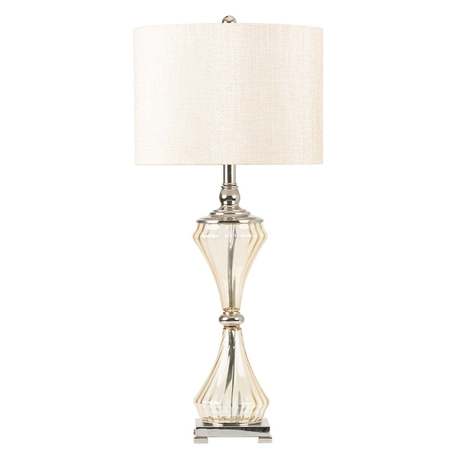 82cm Clear Hourglass Cream Linen Shade Table Lamp