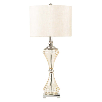 82cm Clear Hourglass Cream Linen Shade Table Lamp