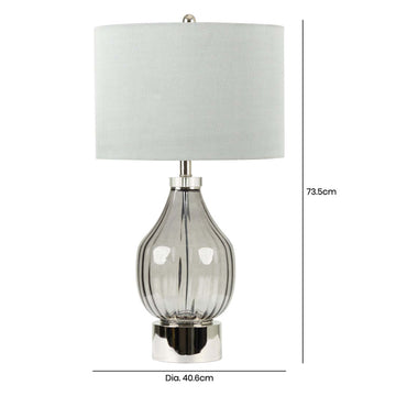 73cm Clear Black Glass Grey Linen Shade Table Lamp