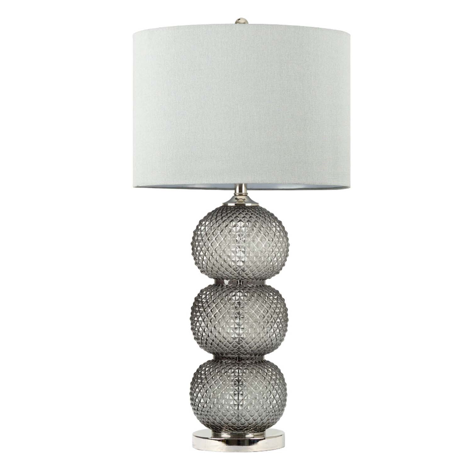 82cm Clear Black Glass Grey Faux Silk Shade Table Lamp