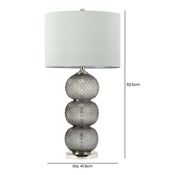 82cm Clear Black Glass Grey Faux Silk Shade Table Lamp