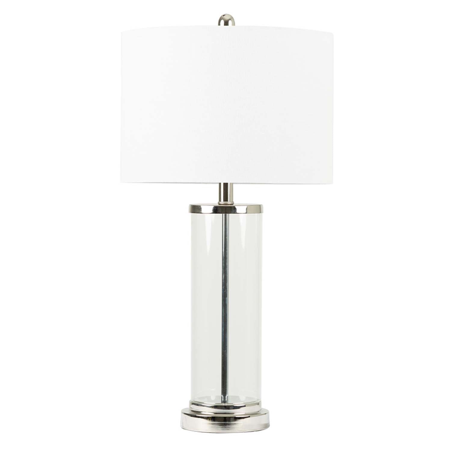 66cm Clear Glass White Linen Shade Table Lamp