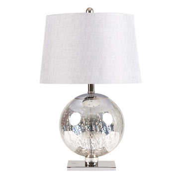 63cm Silver Glass Grey Linen Shade Table Lamp