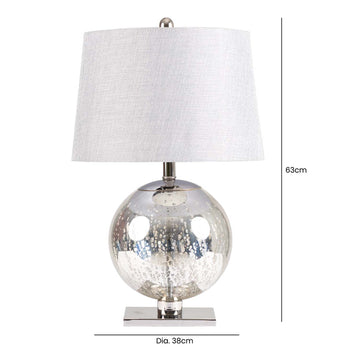 63cm Silver Glass Grey Linen Shade Table Lamp