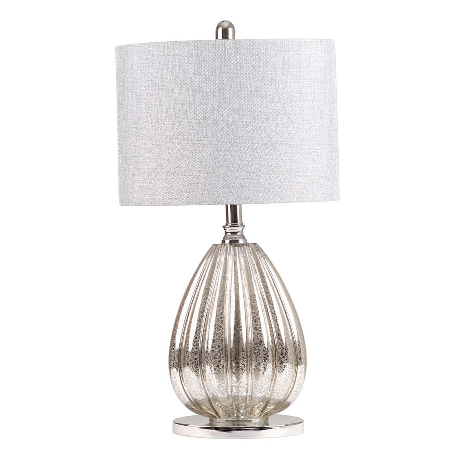 61cm Grey Linen Shade Silver Ribbed Glass Base Table Lamp