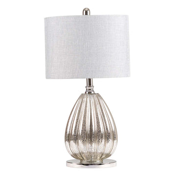 61cm Grey Linen Shade Silver Ribbed Glass Base Table Lamp