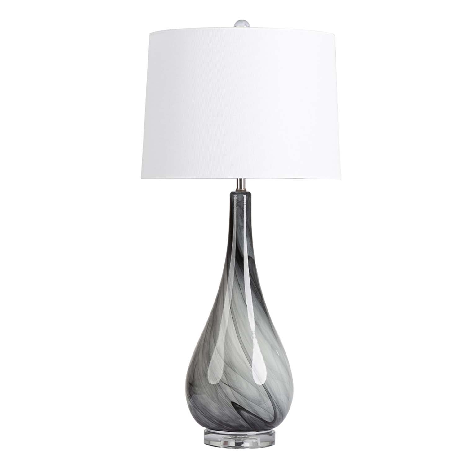 61cm Silver Ribbed Glass Base Grey Linen Shade Table Lamp