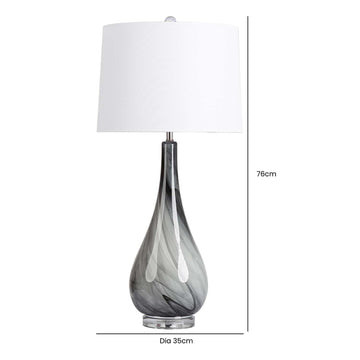 61cm Silver Ribbed Glass Base Grey Linen Shade Table Lamp