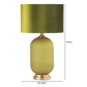 77cm Gold & Green Pleated Glass Velvet Table Lamp