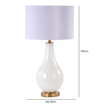 70cm White Pearl Glass Velvet Shade Table Lamp