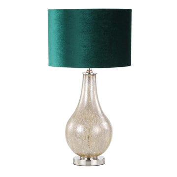 70cm White Glass Dark Green Velvet Shade Table Lamp