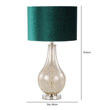 70cm White Glass Dark Green Velvet Shade Table Lamp