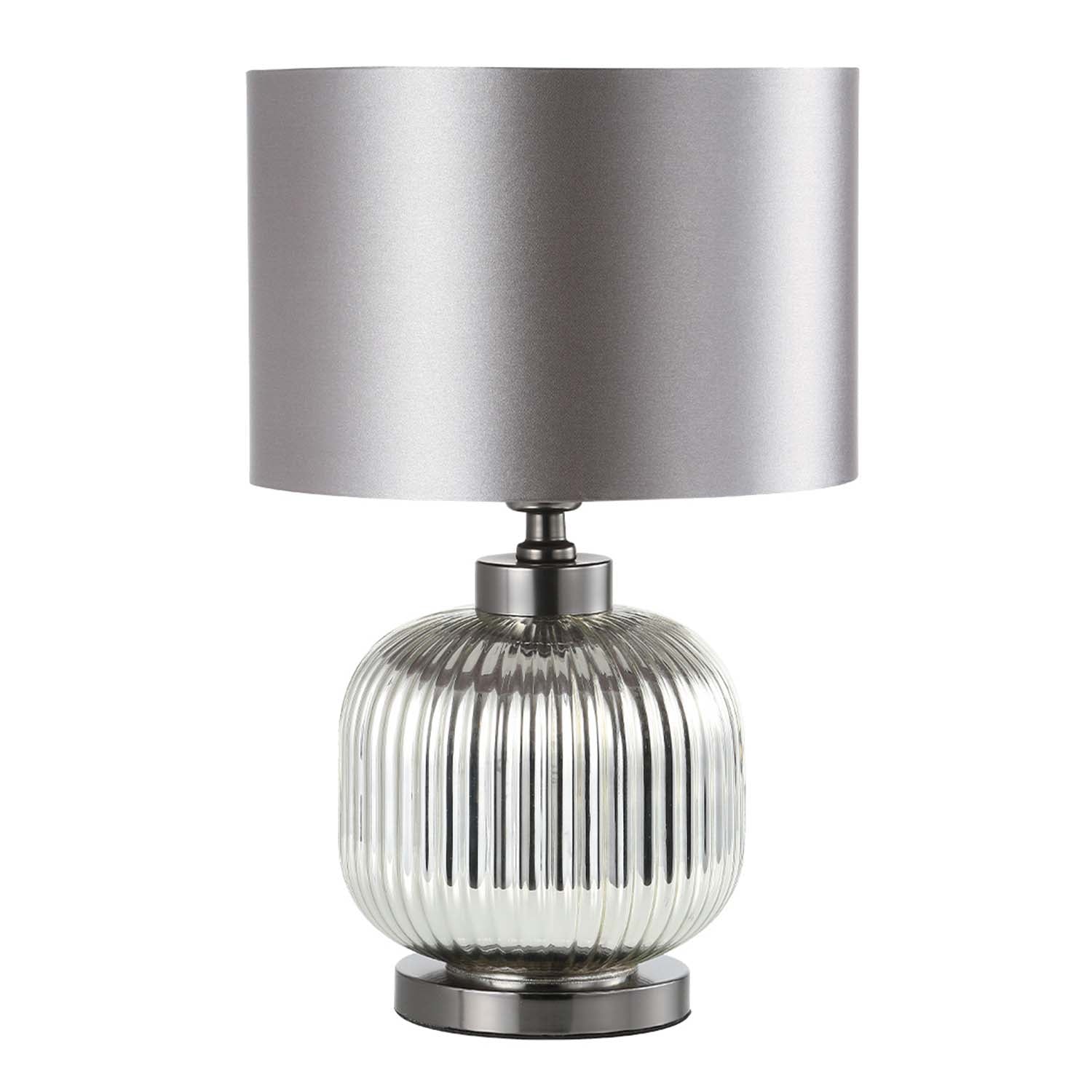 44cm Chrome Pleated Glass  Silver Satin Shade Table Lamp