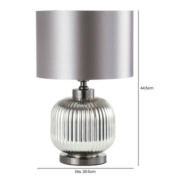 44cm Chrome Pleated Glass  Silver Satin Shade Table Lamp