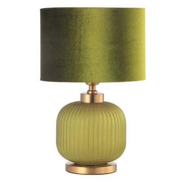 44cm Frost Green Pleated Glass  Velvet Shade Table Lamp