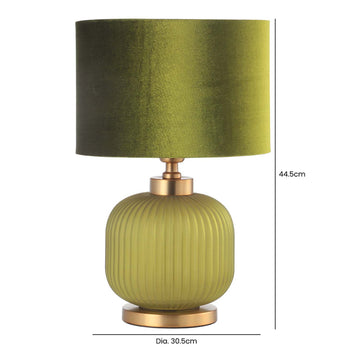 44cm Frost Green Pleated Glass  Velvet Shade Table Lamp