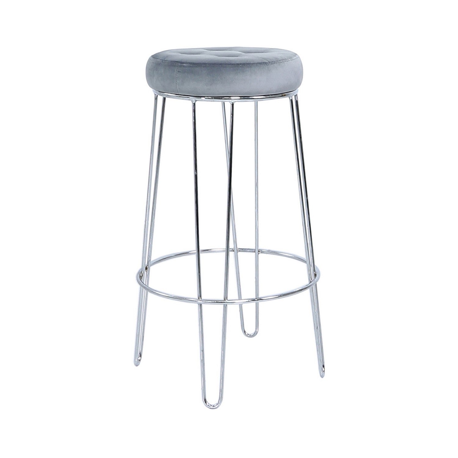 Atom Chrome and Grey Velvet Bar Stool