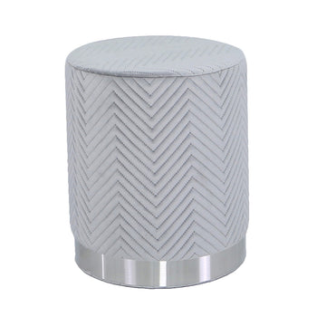 Grey Patterned Round Footstool