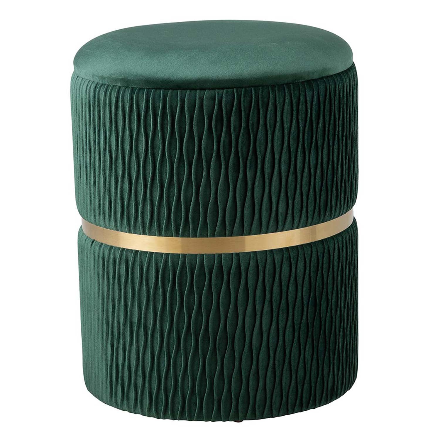 44cm Green Pleated Velvet Round Storage Stool