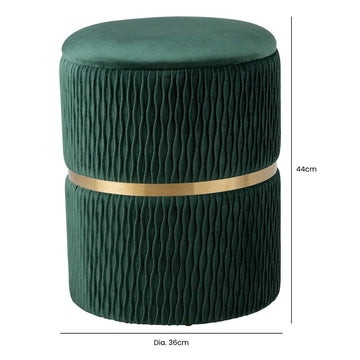 44cm Green Pleated Velvet Round Storage Stool