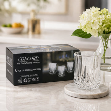 6Pcs 200ml Concord Diamond Pattern Clear Glass Tumbler Set