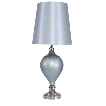 Silver Finish Base Table Lamp Light with Silver Fabric Shade