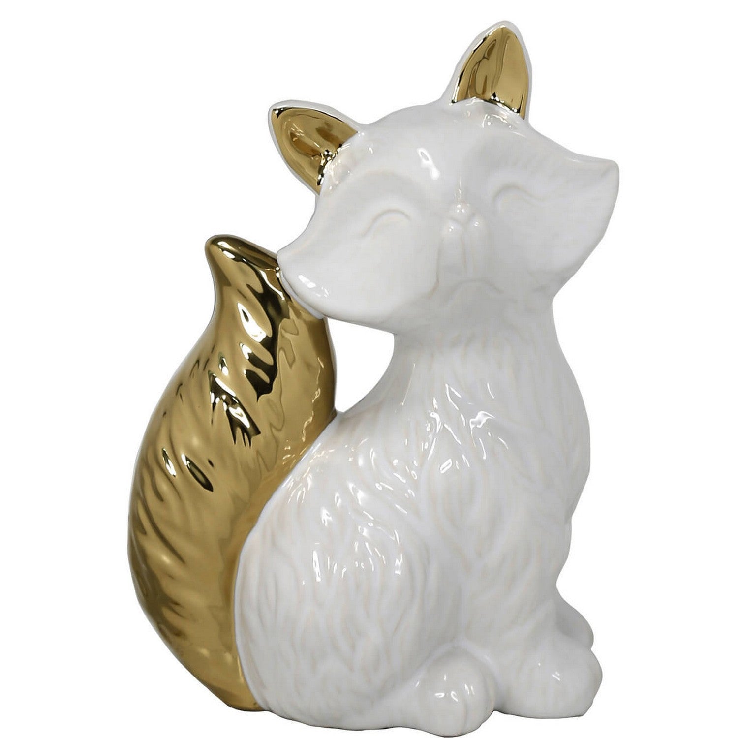 Small White and Gold Art Deco Fox Decoration (11.5cm)