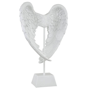 Shiny White Angel Wing Decoration On Stand