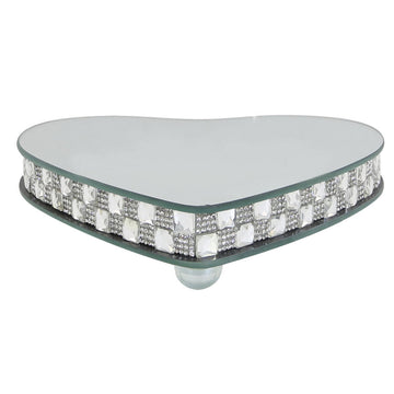 Small Chequered Silver Mirror Heart Candle Plate With Feet