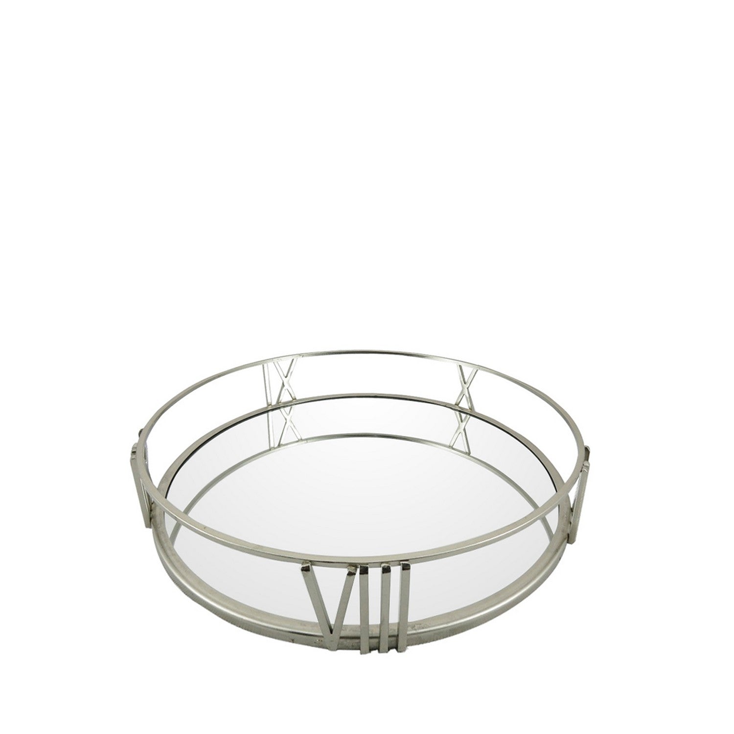 30cm Roman Numerals Metal and Mirrored Round Tray