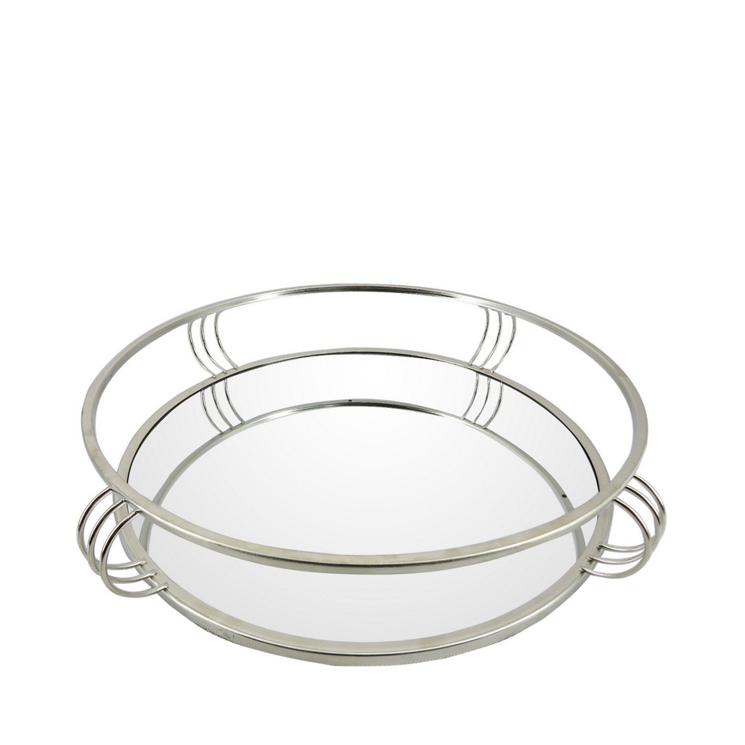 35cm Chrome Finish And Mirrored Round Serving Tray