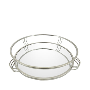 35cm Chrome Finish And Mirrored Round Serving Tray