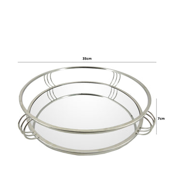 35cm Chrome Finish And Mirrored Round Serving Tray