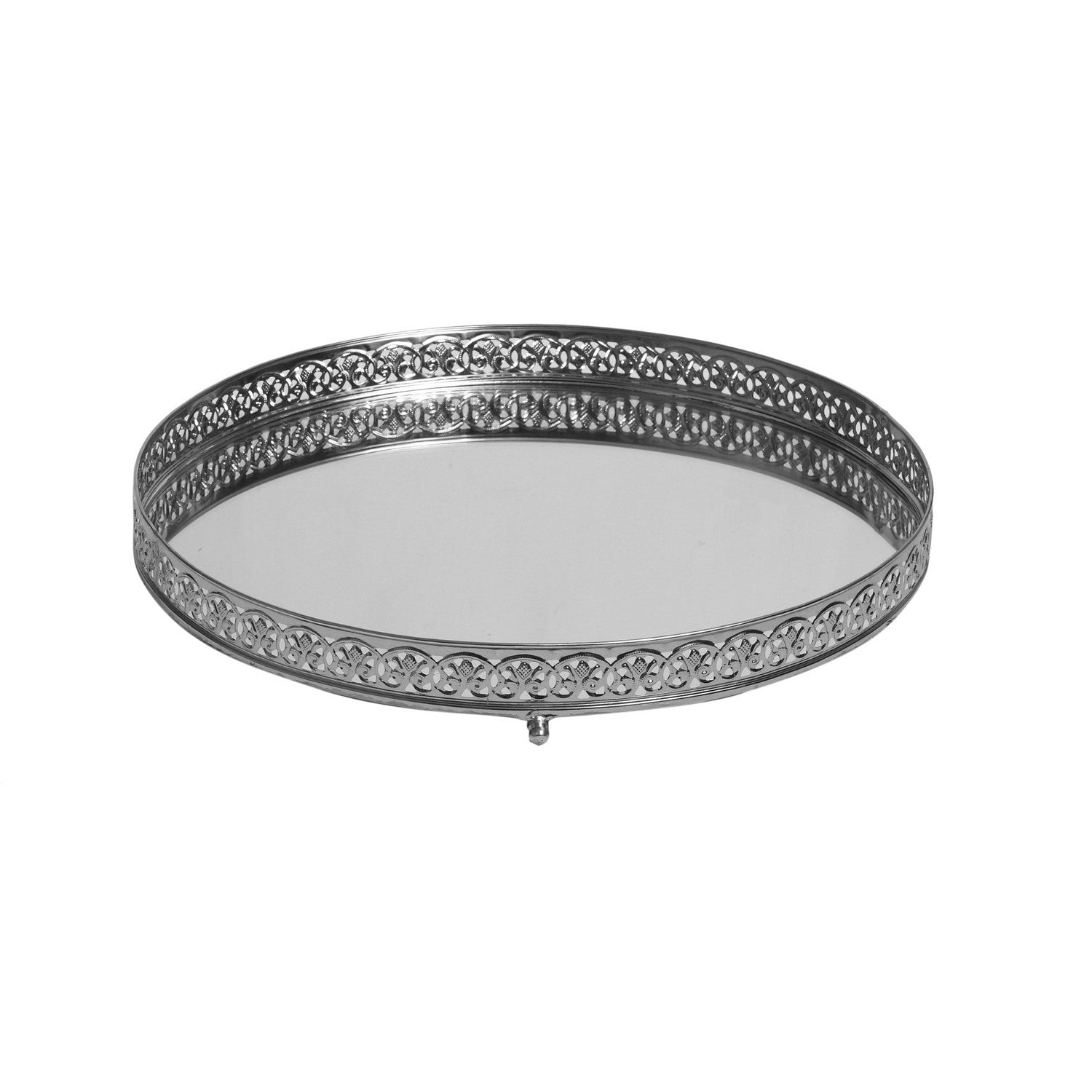 Large 40cm Lattice Nickel and Mirror Tray