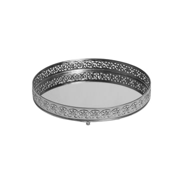 30cm Lattice Nickel and Mirrored Round Tray