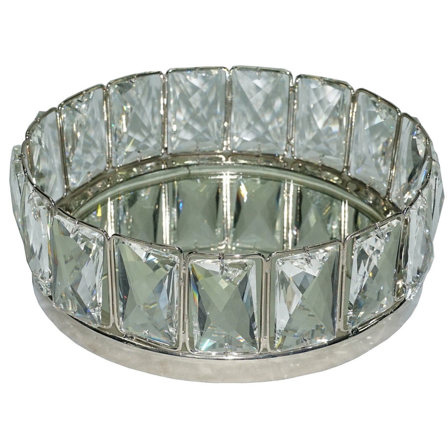 Small Round Nickel Mirrored Tray with Crystals