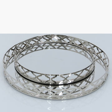 Set Of 2 Metal Mirrored Silver Serving Trays