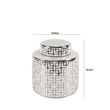 19.5cm White & Silver Ginger Jar