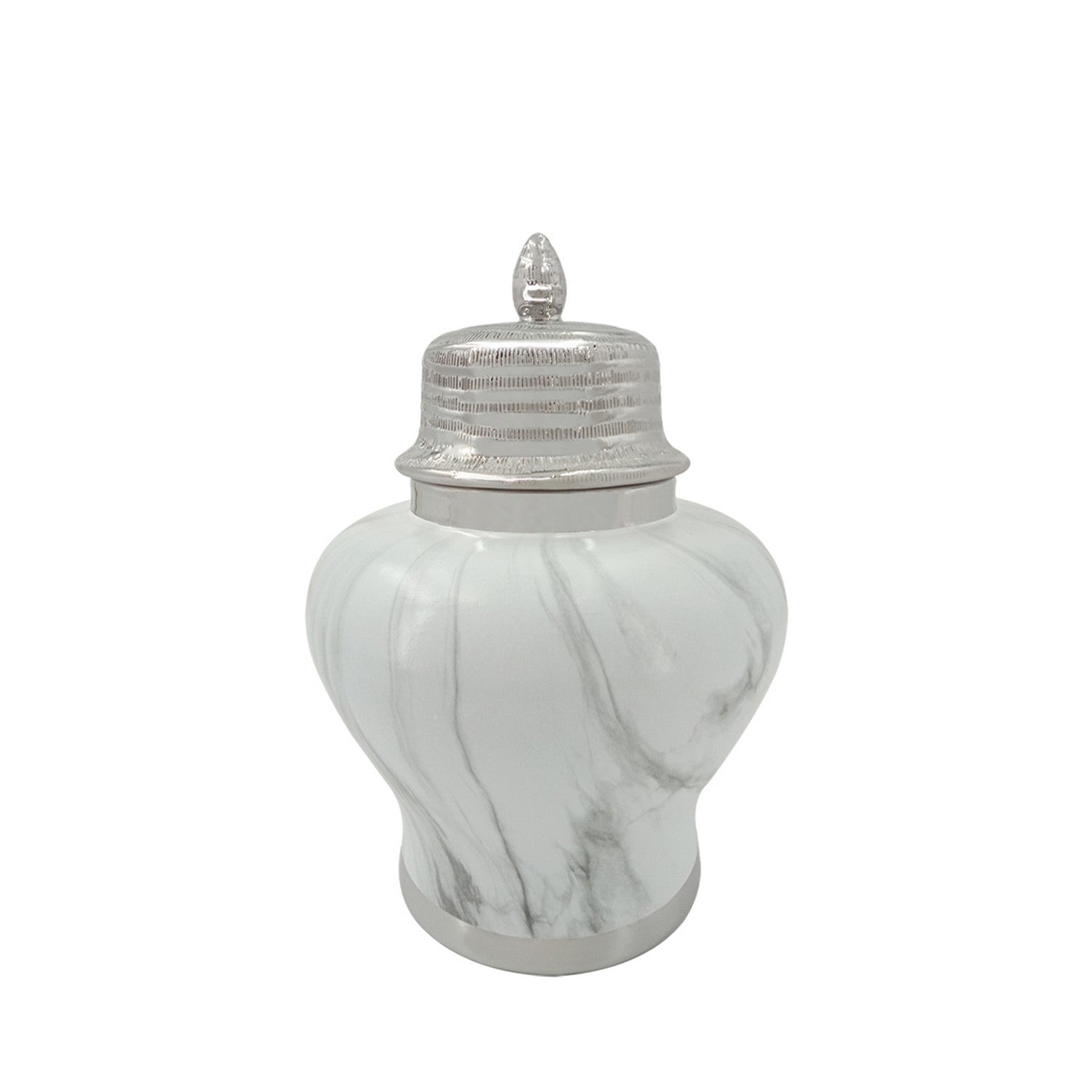 31cm White Marble And Silver Ginger Jar